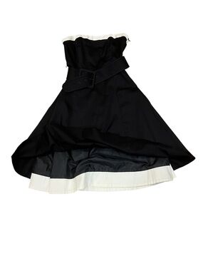 Black Strapless Fit-and-Flare Dress with White Trim
